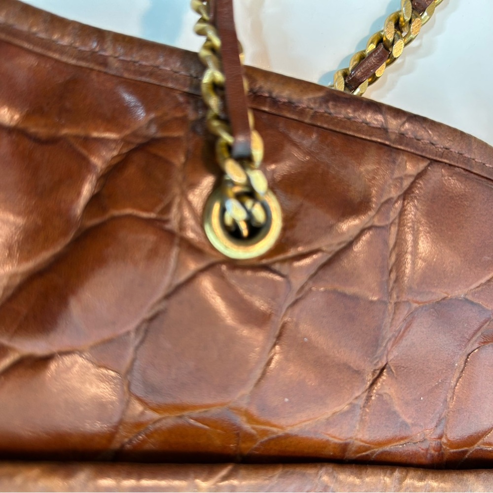 Vintage Genuine Leather by Reem Brown Croc Embossed Leather Tote Bag - Picture 15 of 16